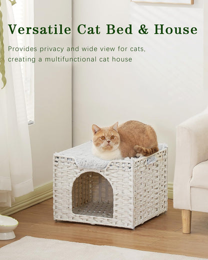 SETVSON Cat Beds Indoor Kitten House, Handwoven Rattan Cat Cave
