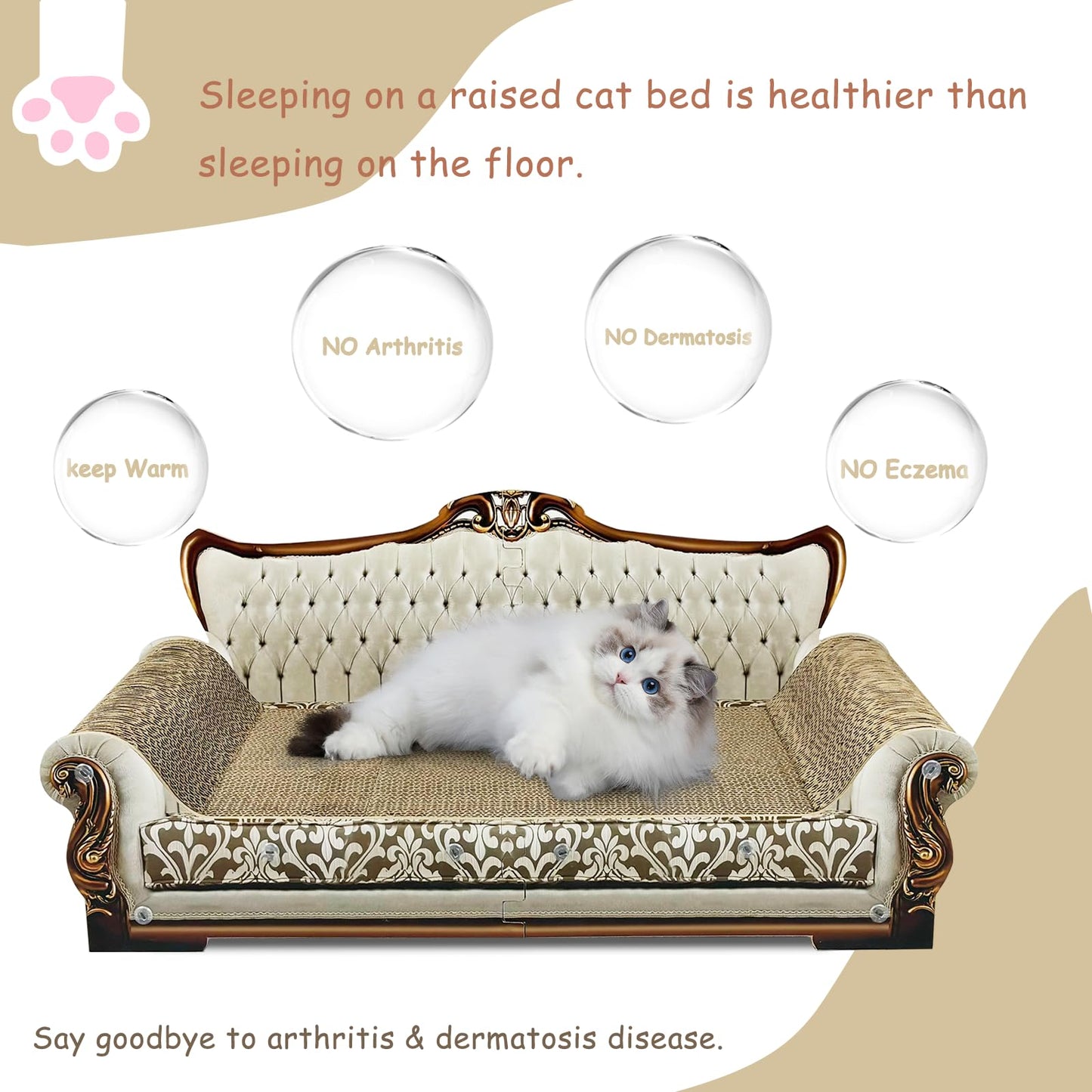 INRLKIT Luxury Cardboard Cat Scratcher Sofa Bed, Couch Shaped Bed