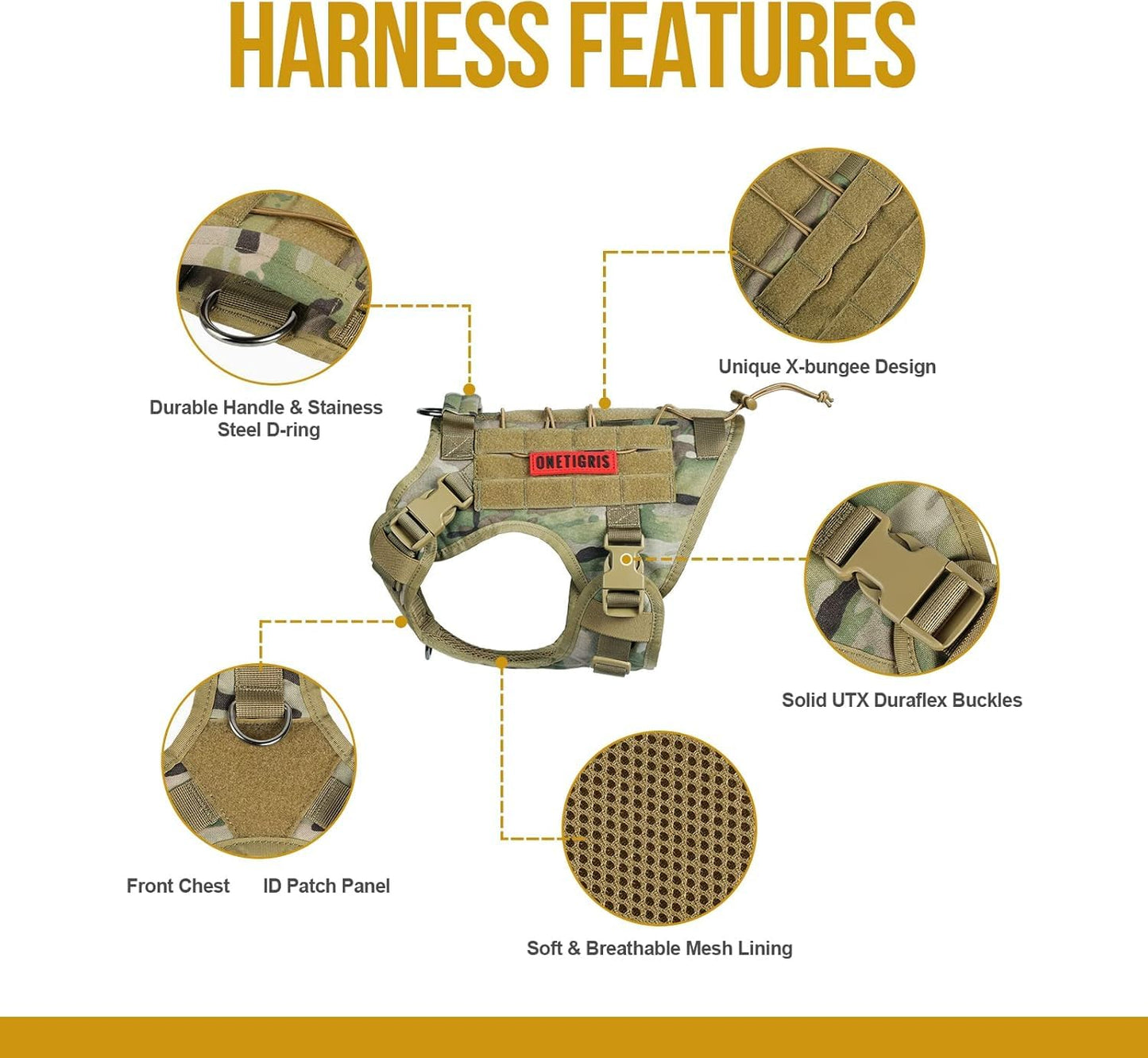 Tactical Dog Harness Vest with Handle, Military Dog Harness