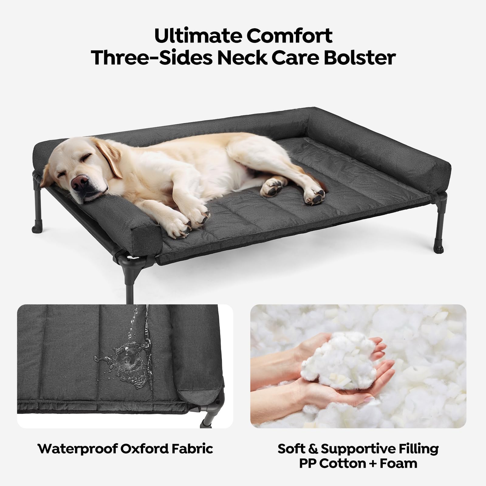 Veehoo Cooling Elevated Dog Bed Add Removable Waterproof Bolster Bed