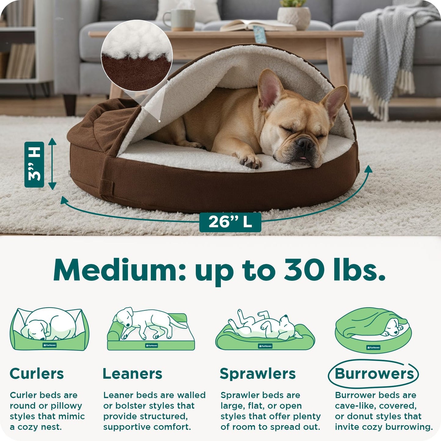 FurHaven Round Orthopedic Dog Bed for Medium Dogs, Egg Crate
