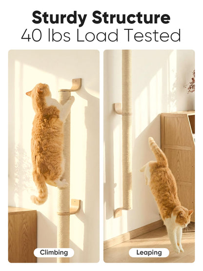 FUKUMARU Cat Wall Scratcher, 60" Tall Wall Mounted Kitten Tree