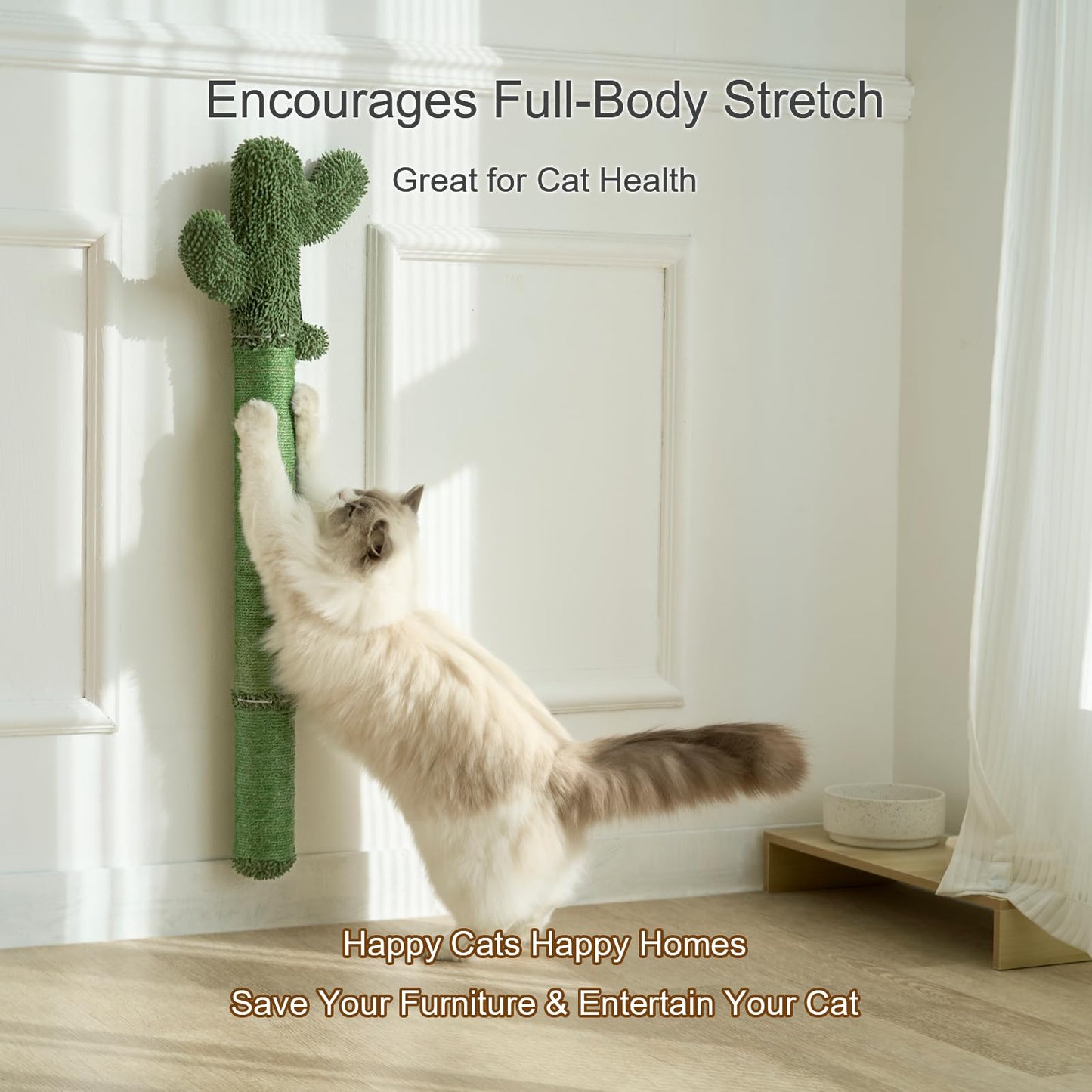 Wall Mounted Cat Scratcher, 35” Extra-Tall Vertical Sisal Ball