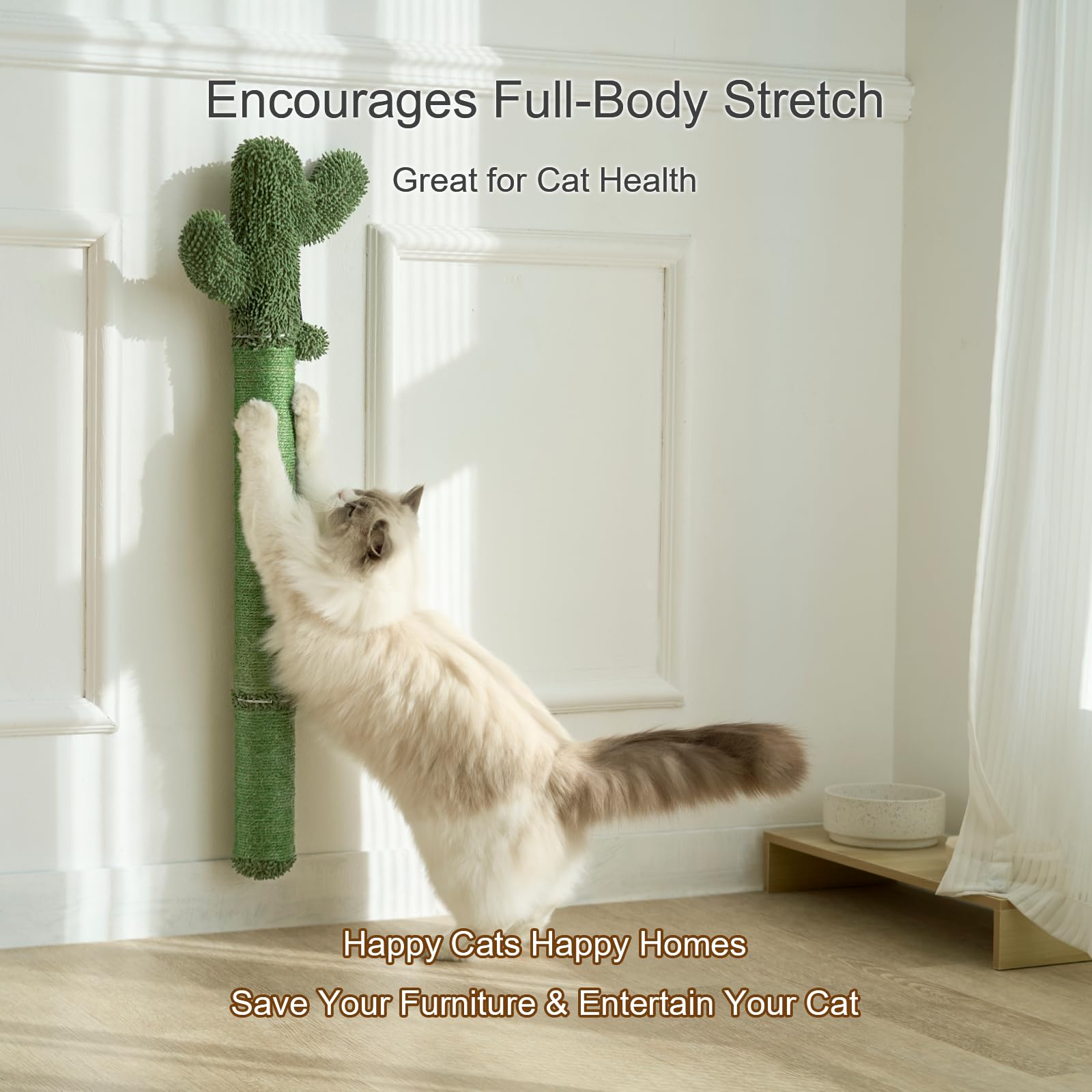 Wall Mounted Cat Scratcher, 35” Extra-Tall Vertical Sisal Ball