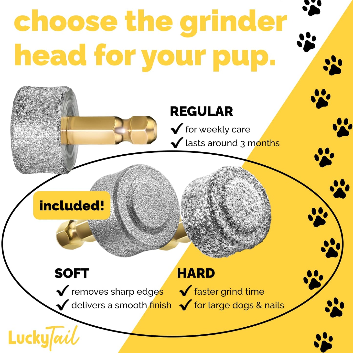 LUCKY TAIL Dog Nail Grinder Hard Soft Replacement Heads Tool