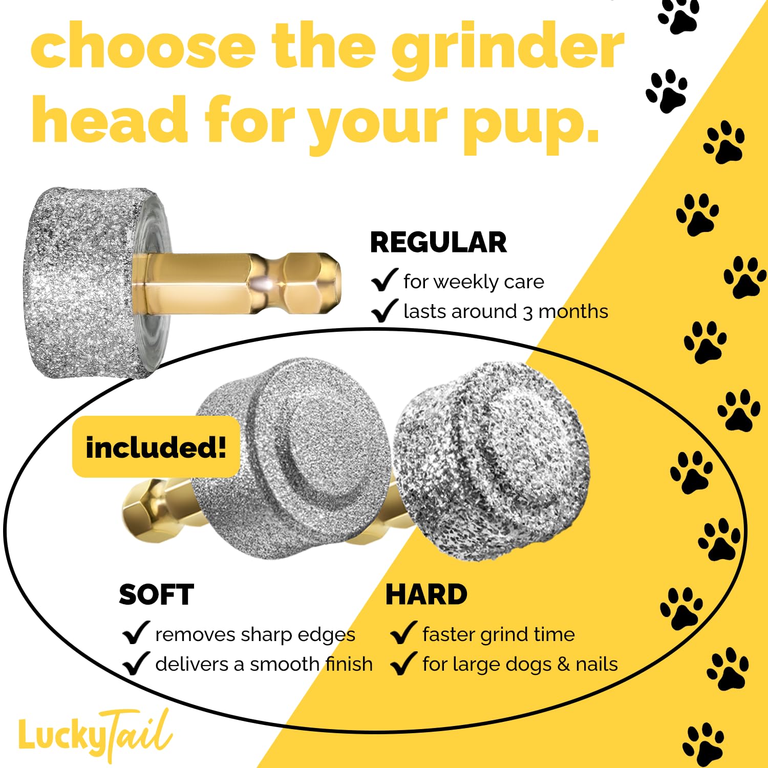 LUCKY TAIL Dog Nail Grinder Hard Soft Replacement Heads Tool