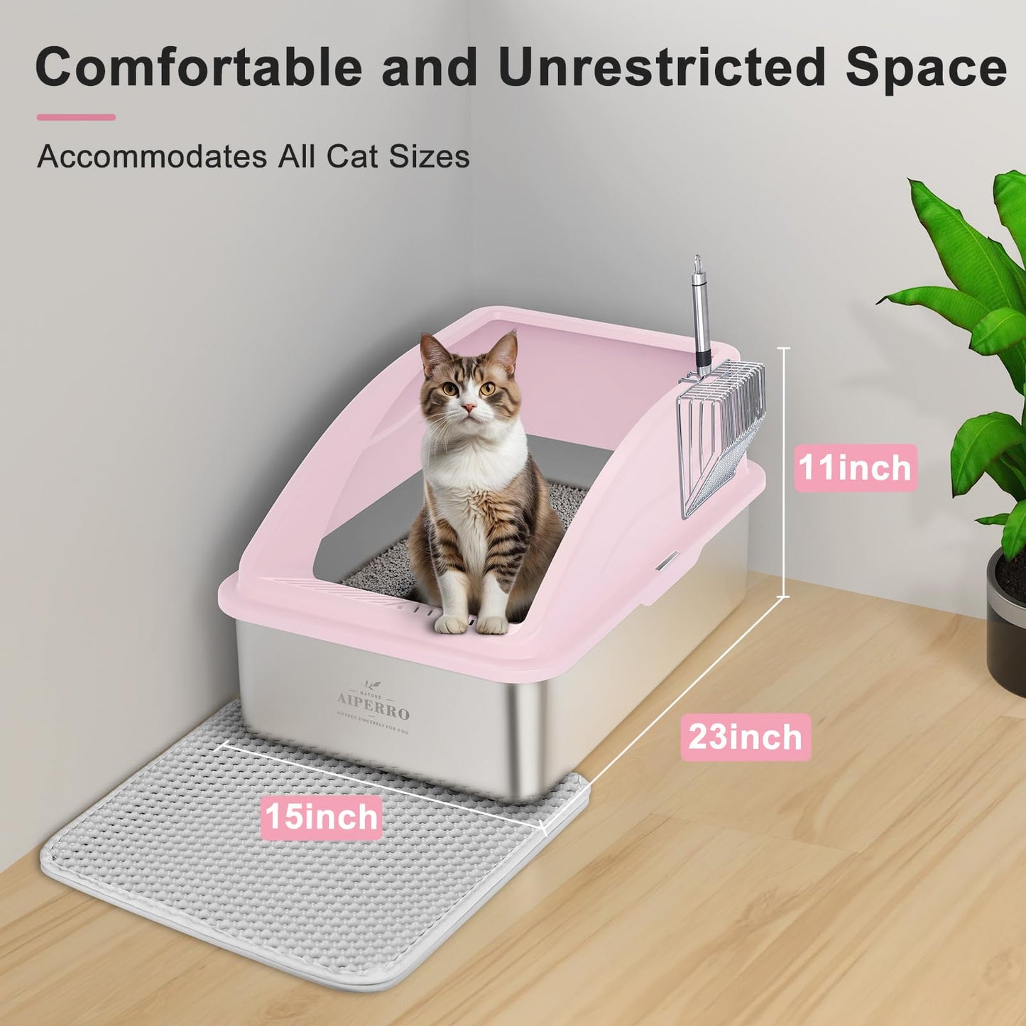 AIPERRO Stainless Steel Litter Box, XL Enclosed Cat Litter Box