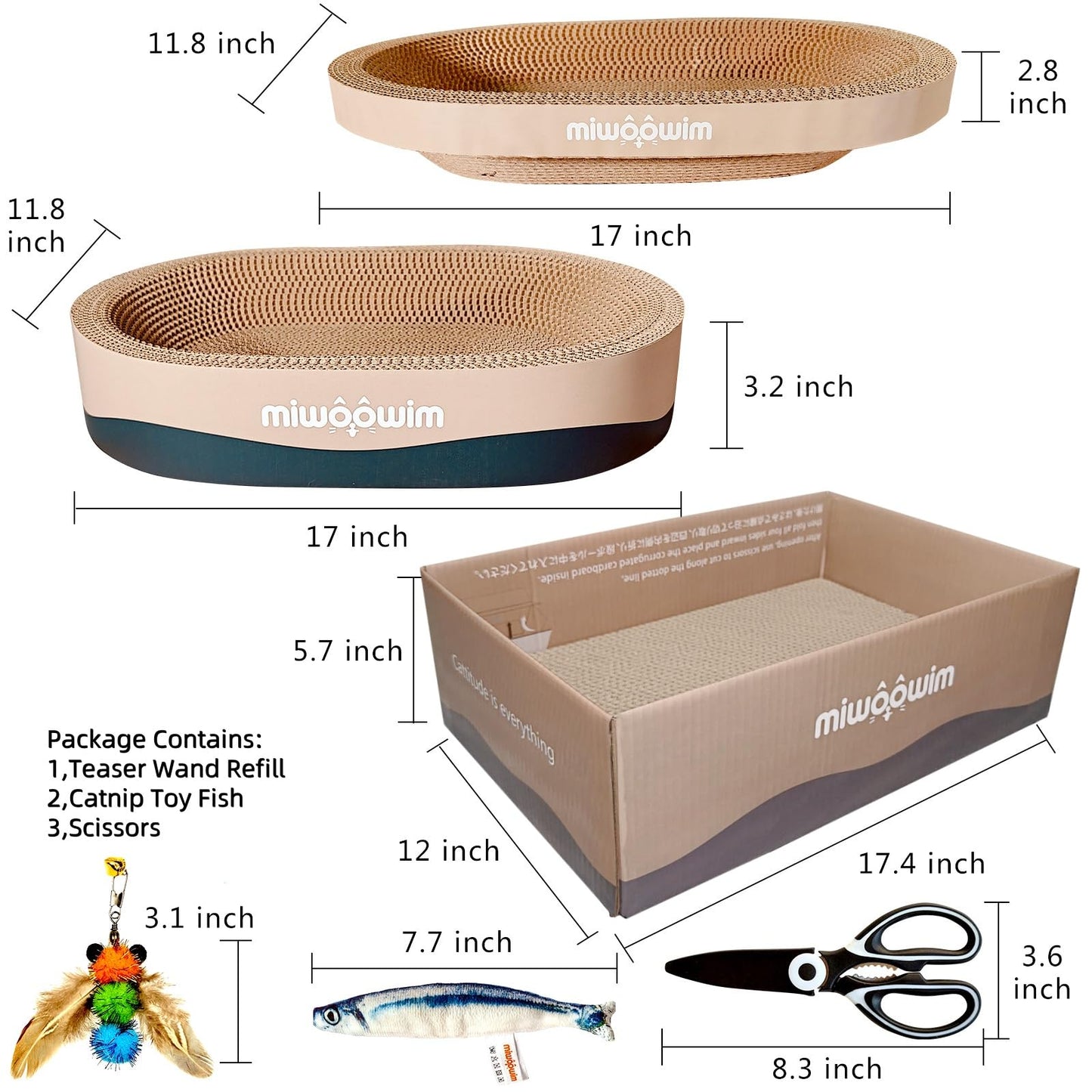 3PSC Cat Scratcher Cardboard, Oval Cat Scratch Pad Bowl Nest Pad