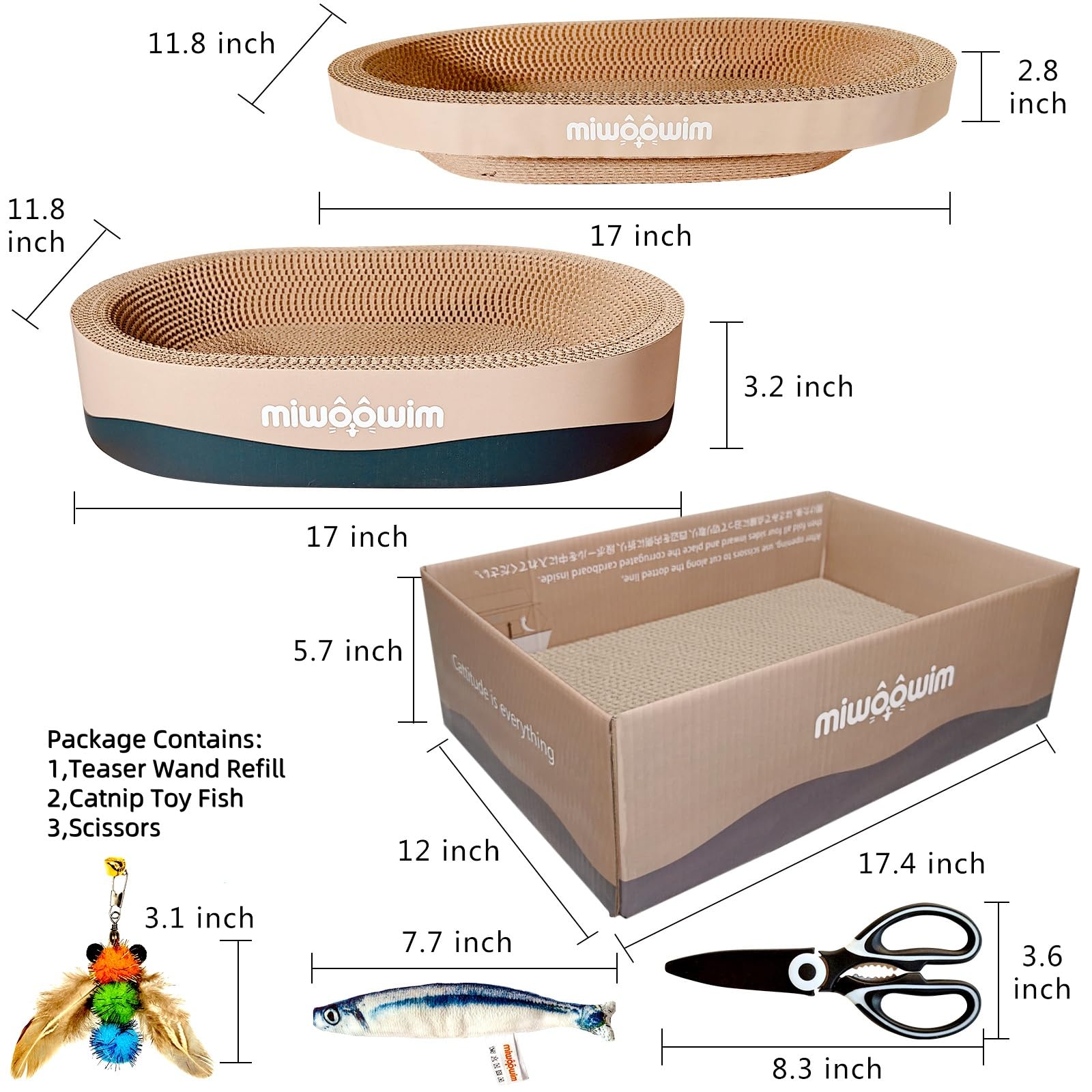 3PSC Cat Scratcher Cardboard, Oval Cat Scratch Pad Bowl Nest Pad