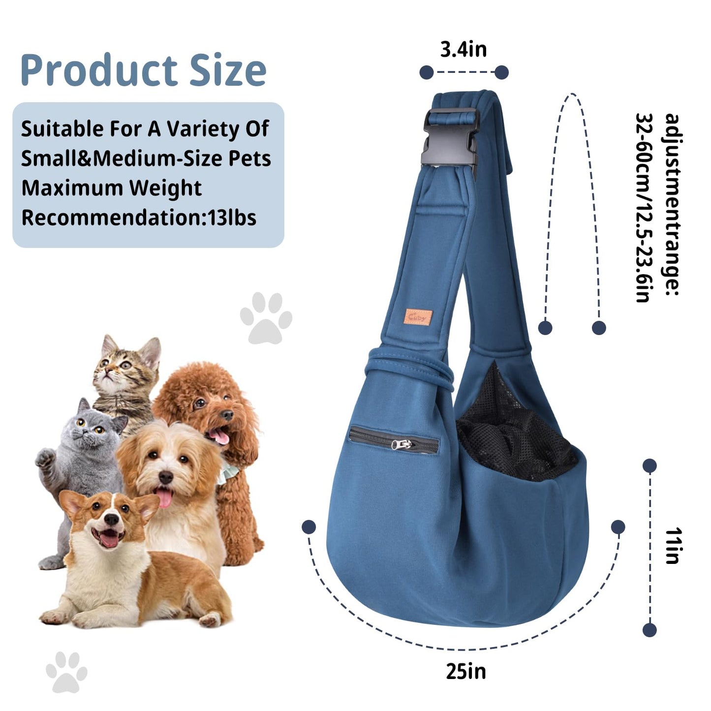 CUBY Dog and Cat Sling Carrier Small Dog Carrier Sling with Adjust Bag