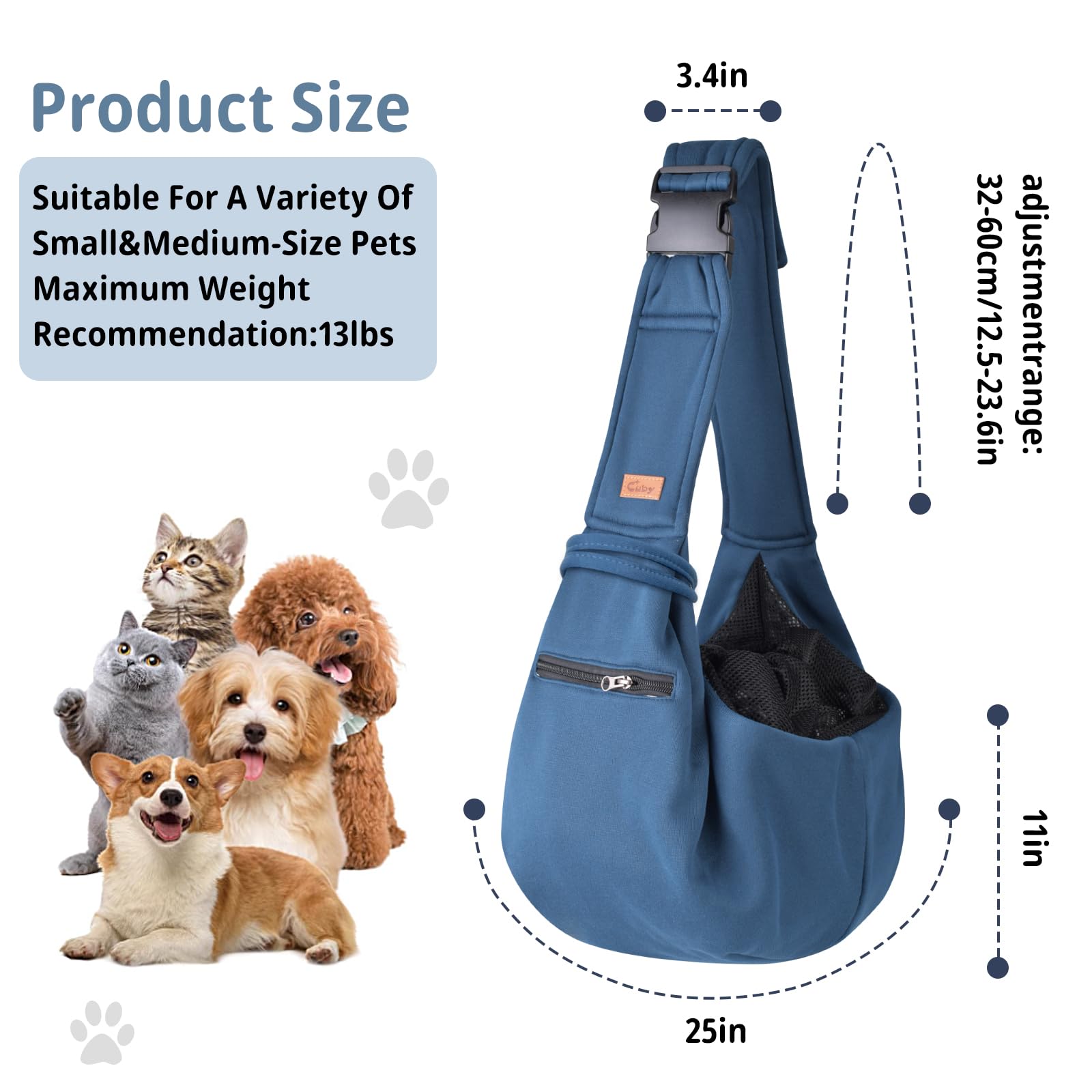 CUBY Dog and Cat Sling Carrier Small Dog Carrier Sling with Adjust Bag