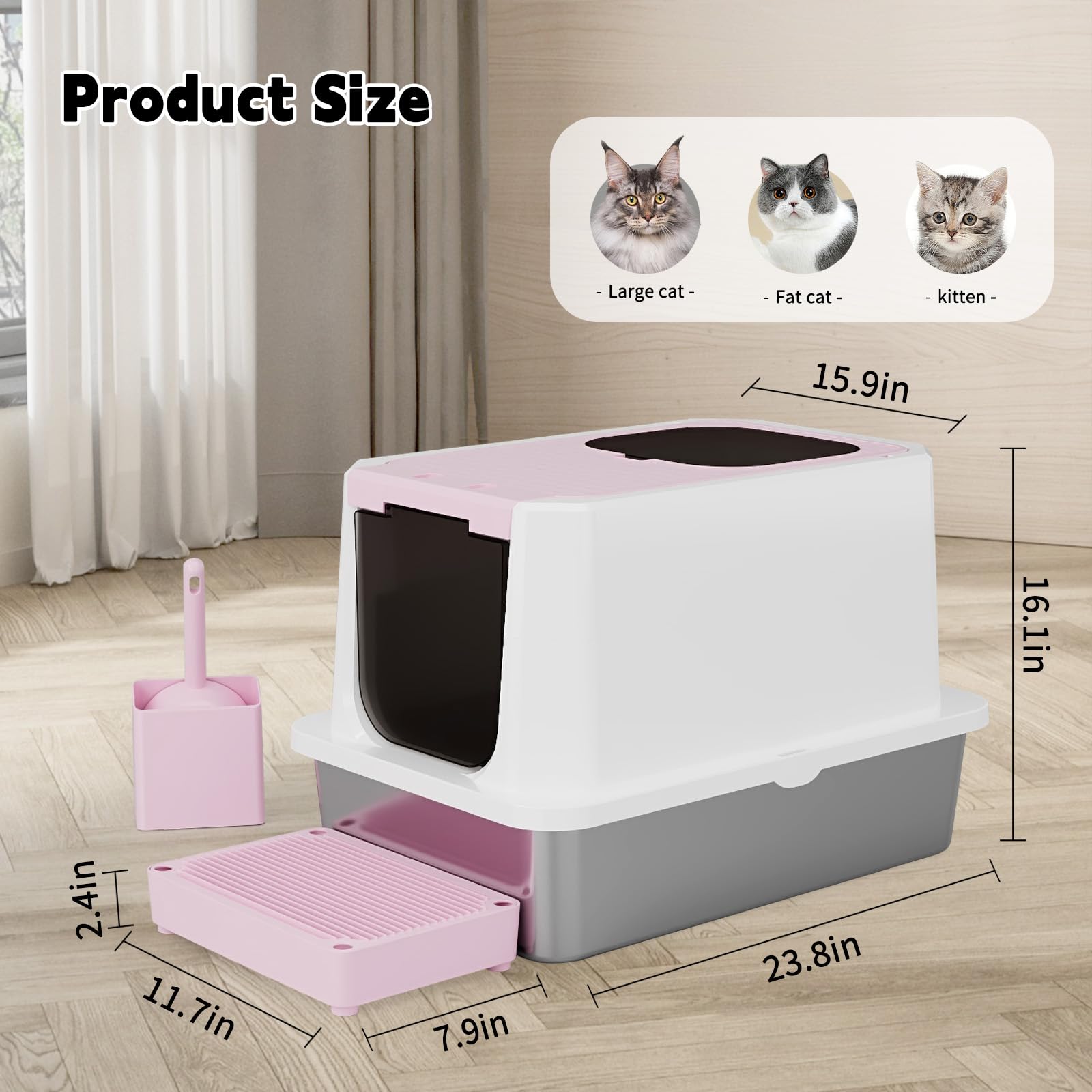 RIZZARI Enclosed Cat Litter Box: Large Top Front Entry Litter
