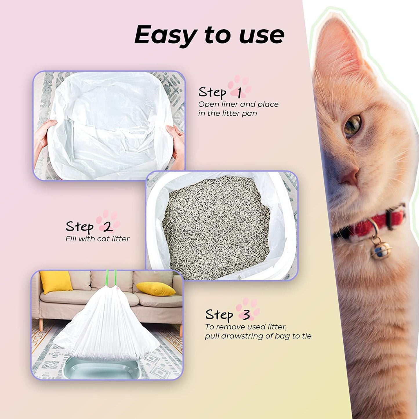 20 Count Jumbo Cat litter Box Liners, 46" x 19" Extra Large Heavy Tray