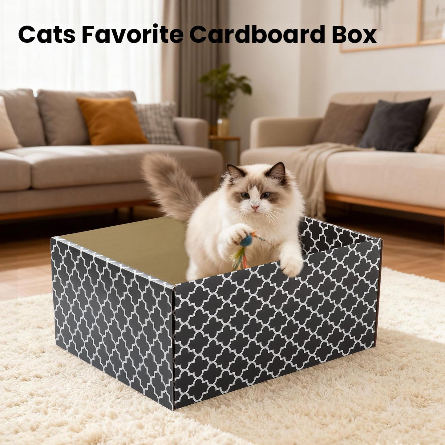 Cardboard Cat Scratcher Box with 3PCS Extra-Large Double-Sided House