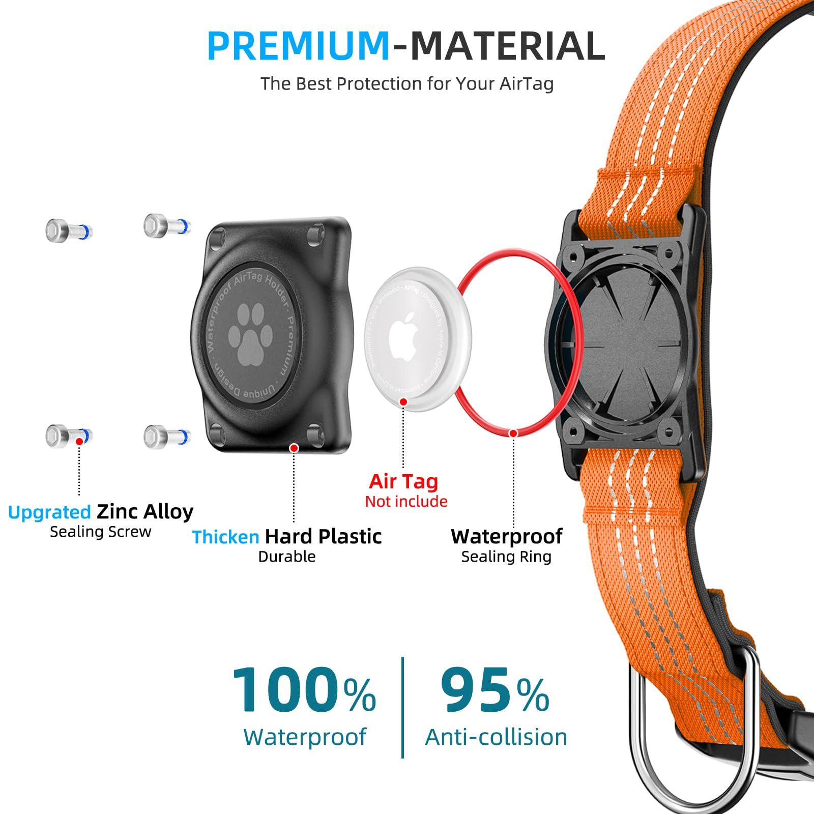 Upgraded AirTag Dog Collar, IP68 Waterproof Air Tag Dog Collar Collar