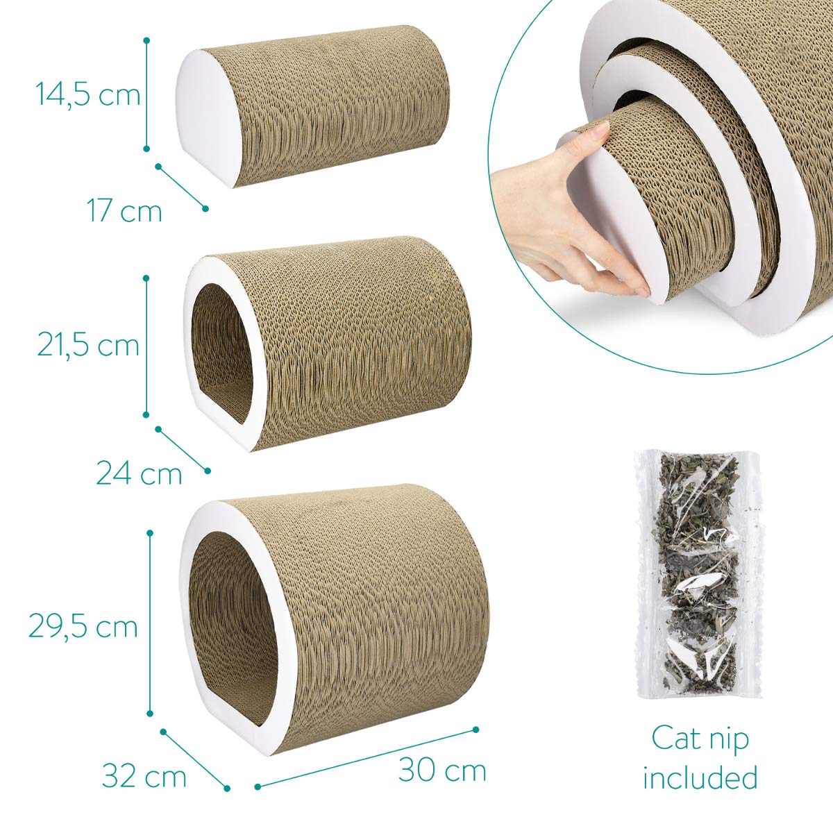 Navaris Cat Tunnel Scratcher Set (3-Pieces) Corrugated Tunnel