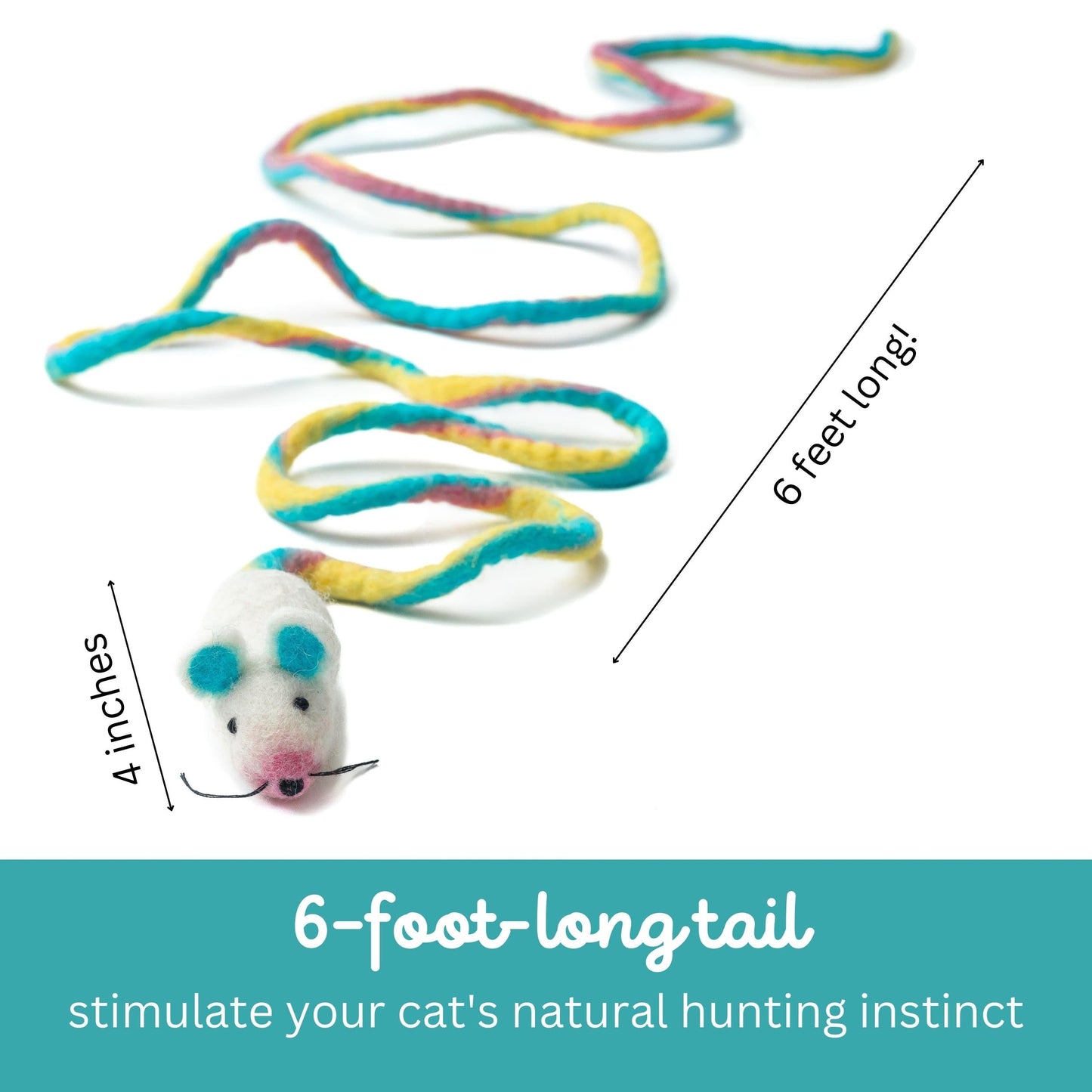 Catch a Mouse Wool Cat Toy 6-Foot Tail Indoor Cat Kittens. Pride Mouse