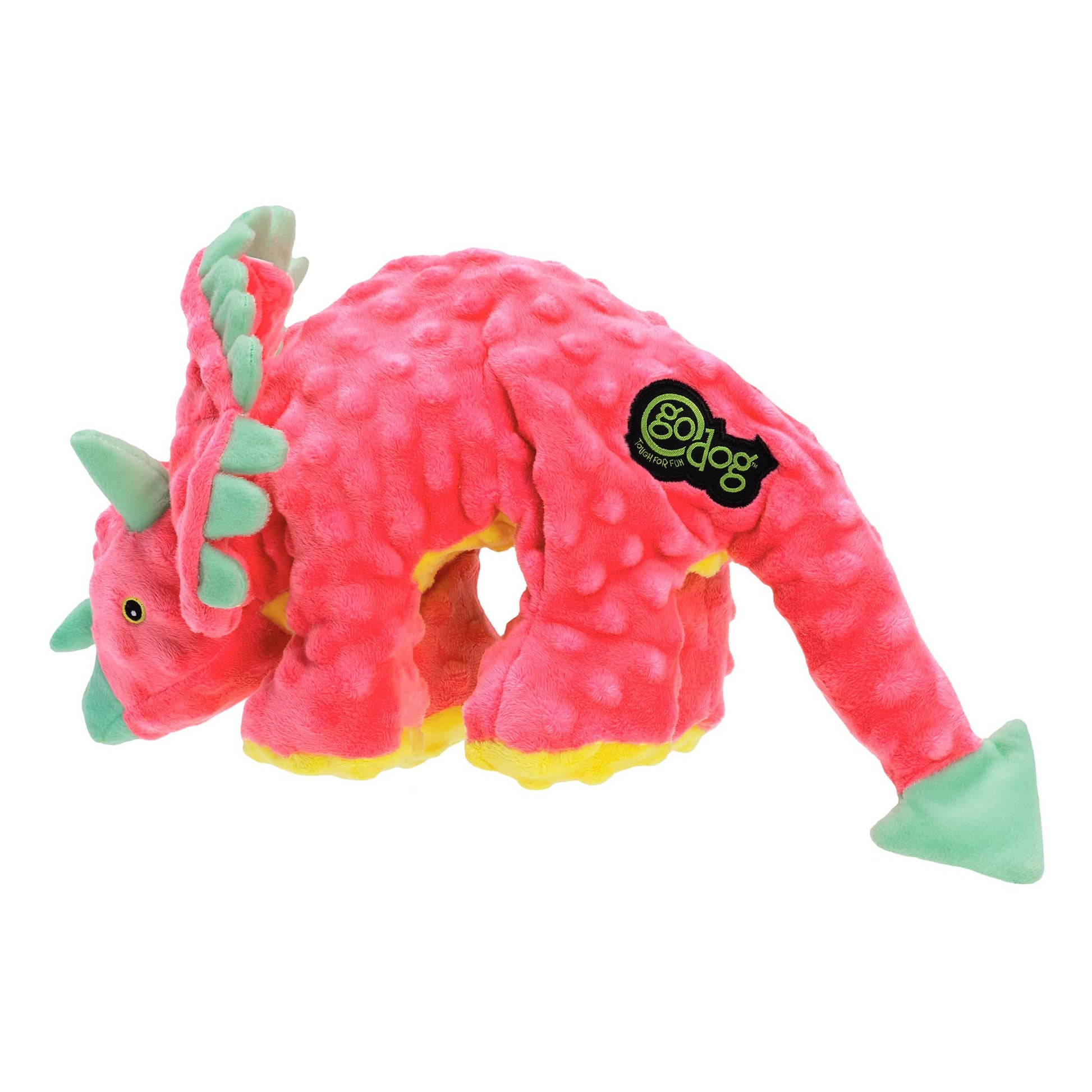 goDog Dinos Frills Squeaky Plush Dog Toy, Chew Guard Technology Plush