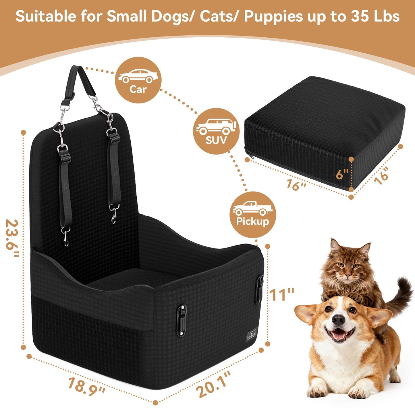 PETSFIT Dog Booster Car Seat for Small/Medium Dogs Up to Patented Seat