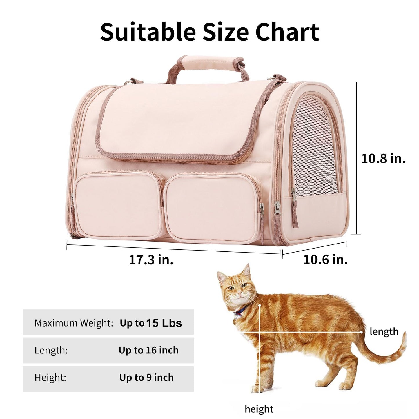 FUKUMARU Cat Carrier, 4 Mesh Windows Small Dog Carrier, 4 Storage Bag