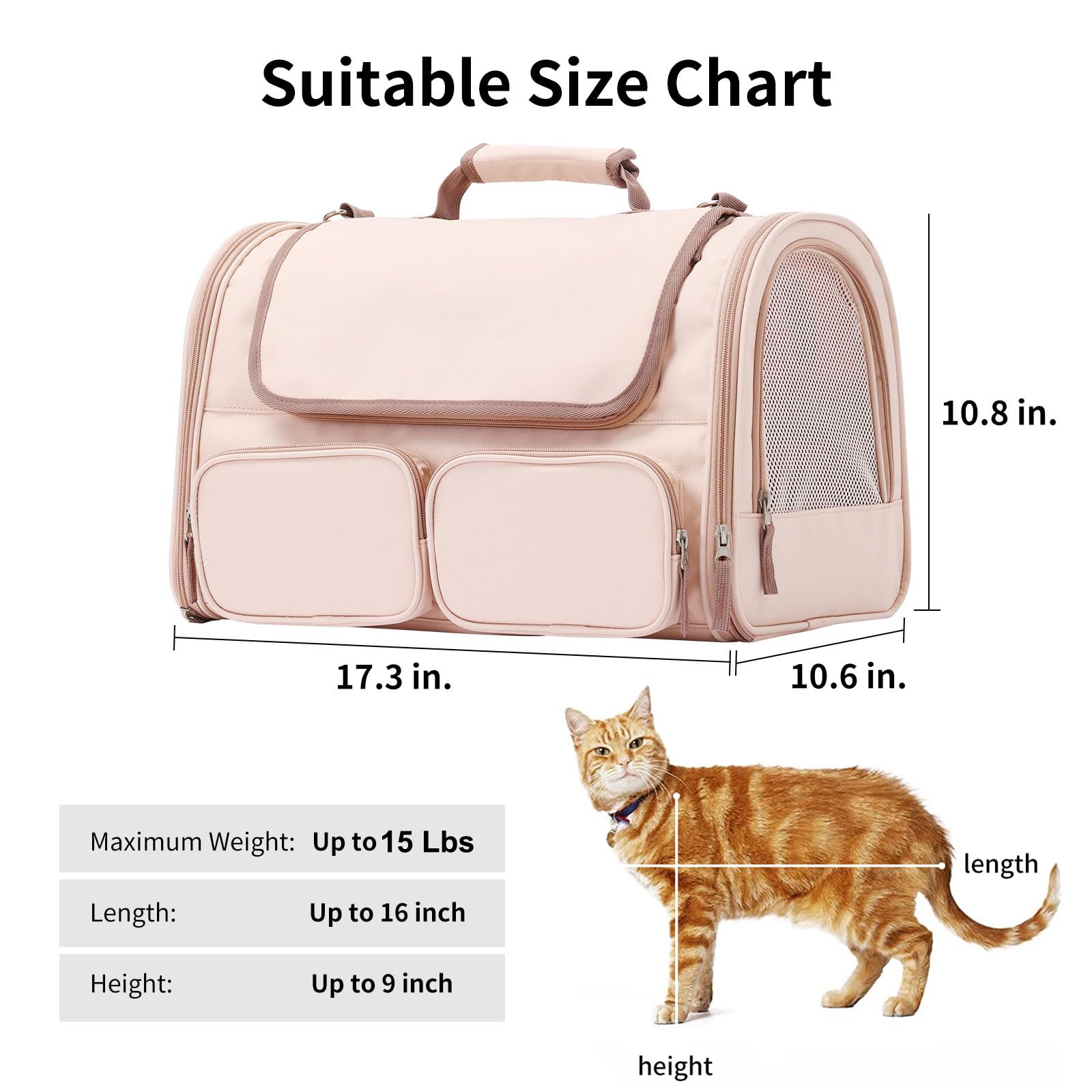 FUKUMARU Cat Carrier, 4 Mesh Windows Small Dog Carrier, 4 Storage Bag