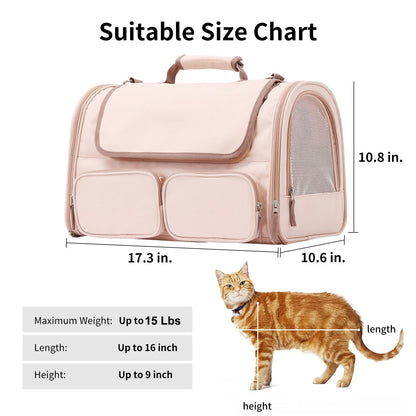 FUKUMARU Cat Carrier, 4 Mesh Windows Small Dog Carrier, 4 Storage Bag