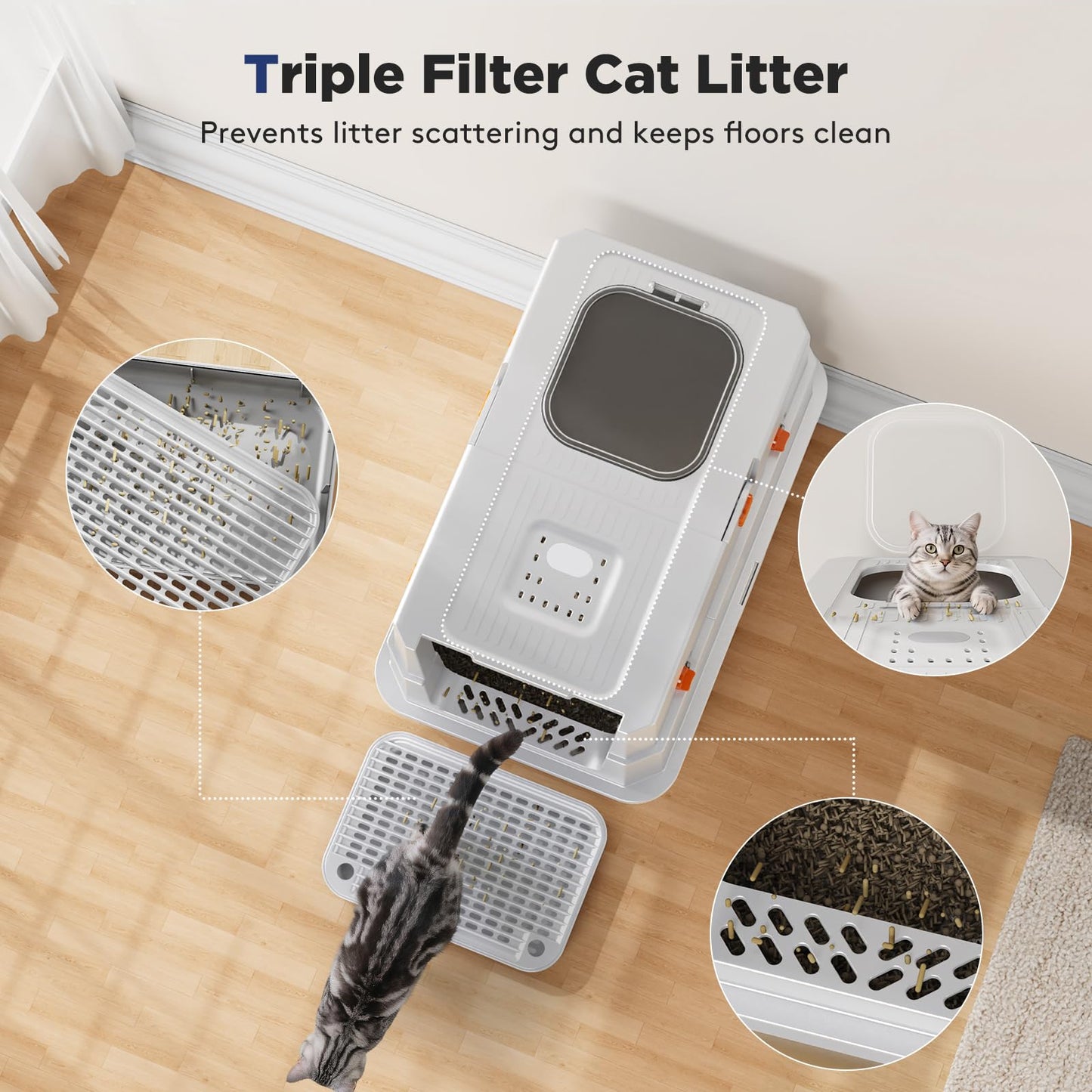 FURTIME Stainless Steel Litter Box with Lid, XL Extra Large Box