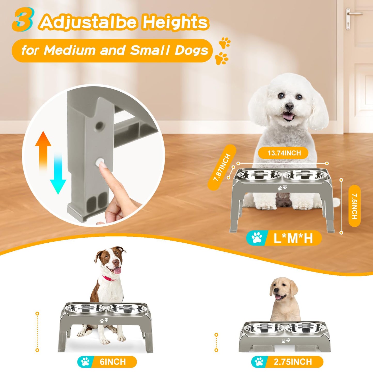 Elevated Dog Bowls for Small Dogs 3 Height Adjustable Raised Dog Bowl
