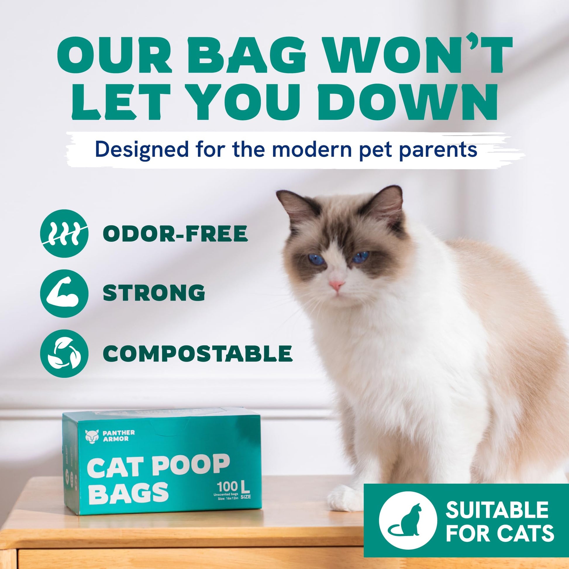 Panther Armor Litter Bags 200x Unscented Compostable Cat Poop Bags Box