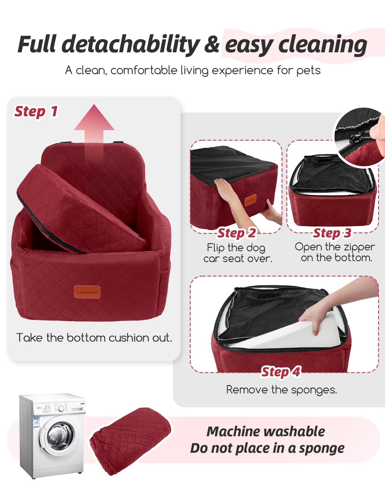 Lealchum Dog Car Seat for Small/Medium Dogs, Elevated Seat