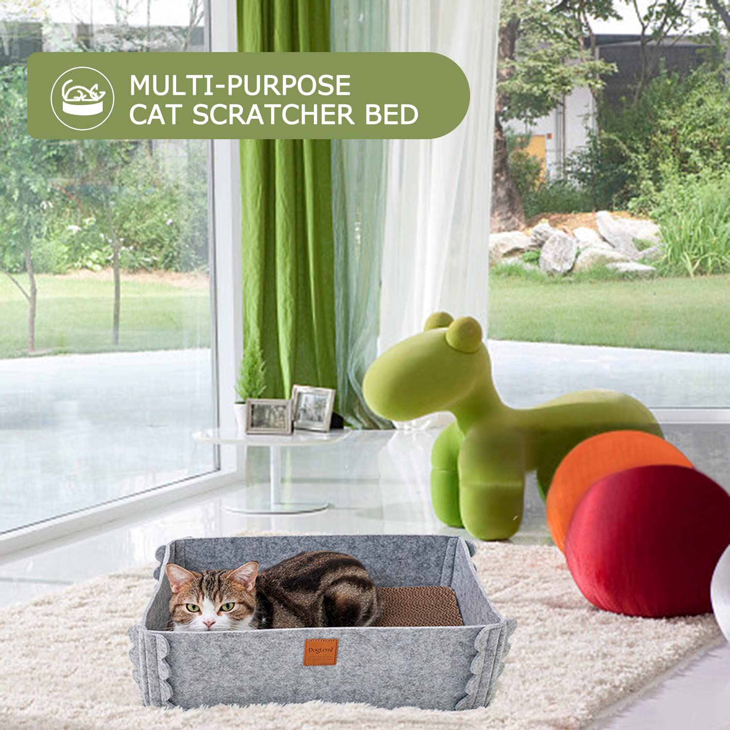 TIGOADT Felt Cat Scratcher Lounge Box with Removable Toy