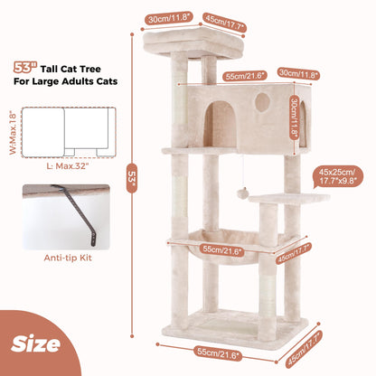 Pawfessor 54” Cat Tree with Big Hammock 21x17” XL Cat Tower