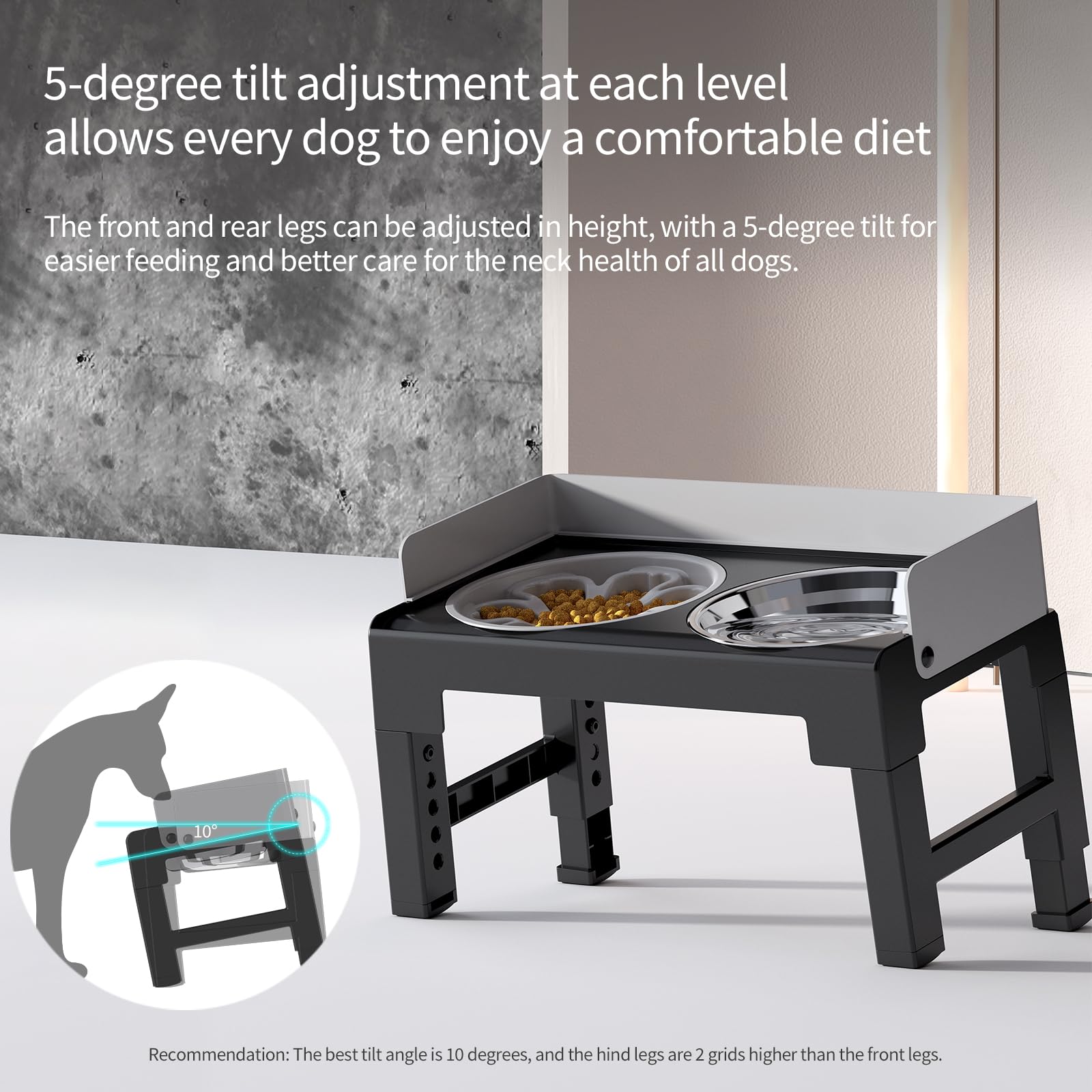PAKEWAY Elevated Dog Bowls, Spill Proof, Tiltable Dog Feeder with Bowl