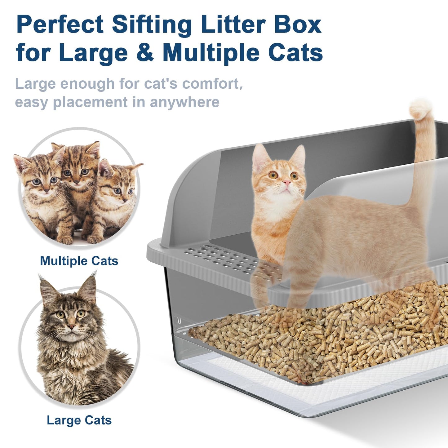 8" Deep Stainless Steel Sifting Litter Box for Pine Pellets, Box