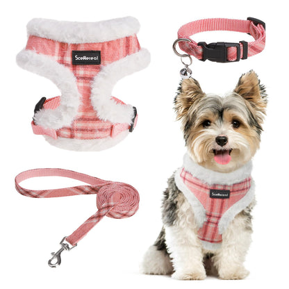 SCENEREAL Small Dog Harness Collar and Leash Set, Mesh Plush No Collar