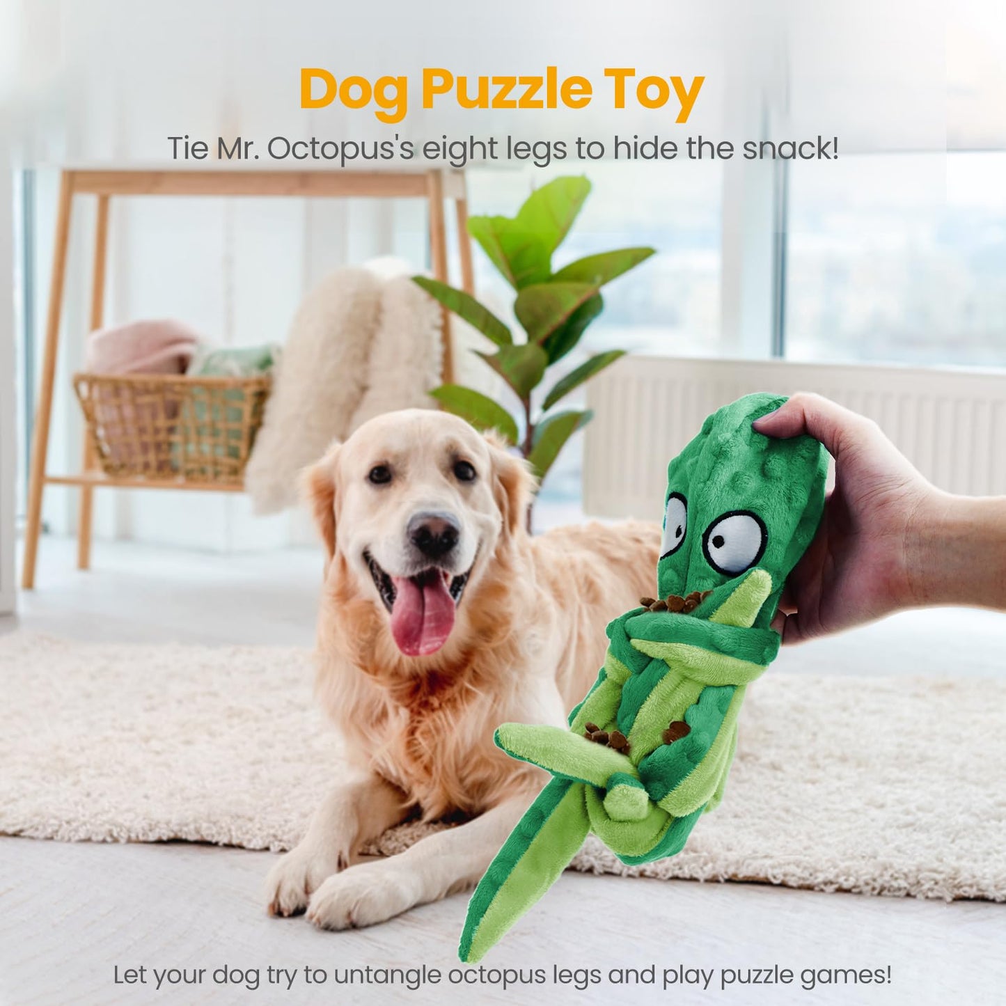 HGB Squeaky Dog Toys Octopus No Stuffing Crinkle Plush Large Dog Toys