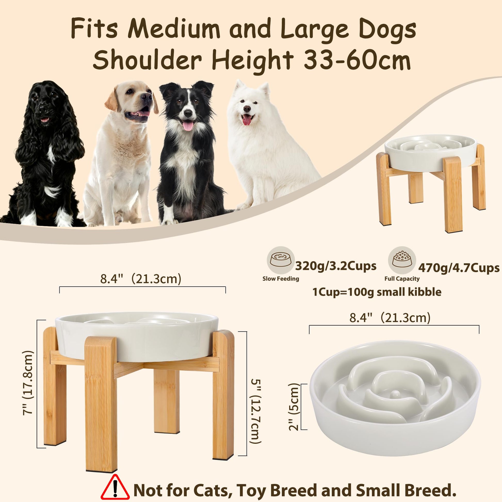 Elevated Slow Feeder Dog Bowl Large Breed, Ceramic Slow Eating Bowl