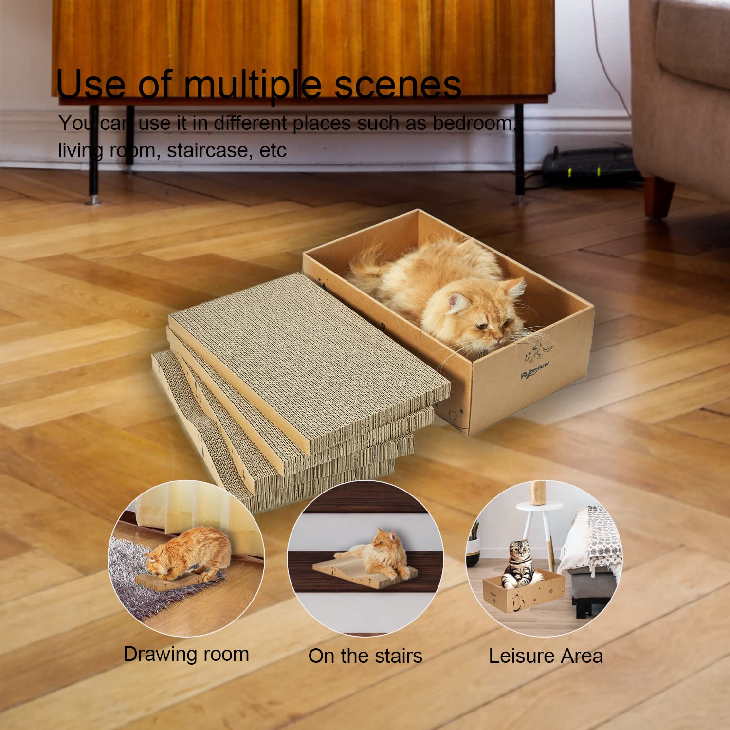 RUBMEOW Cat Scratcher Cardboard Scratch Pad Box for Indoor Pad