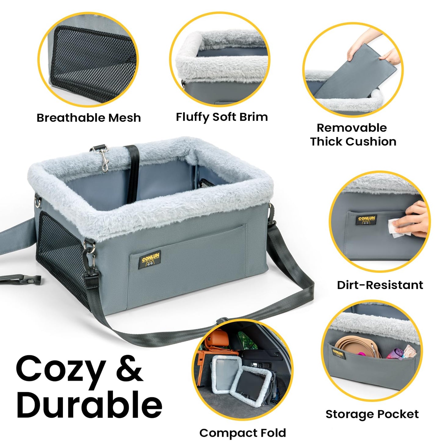 Conlun Dog Car Seat Booster for Small Pet Under Portable Travel Seat