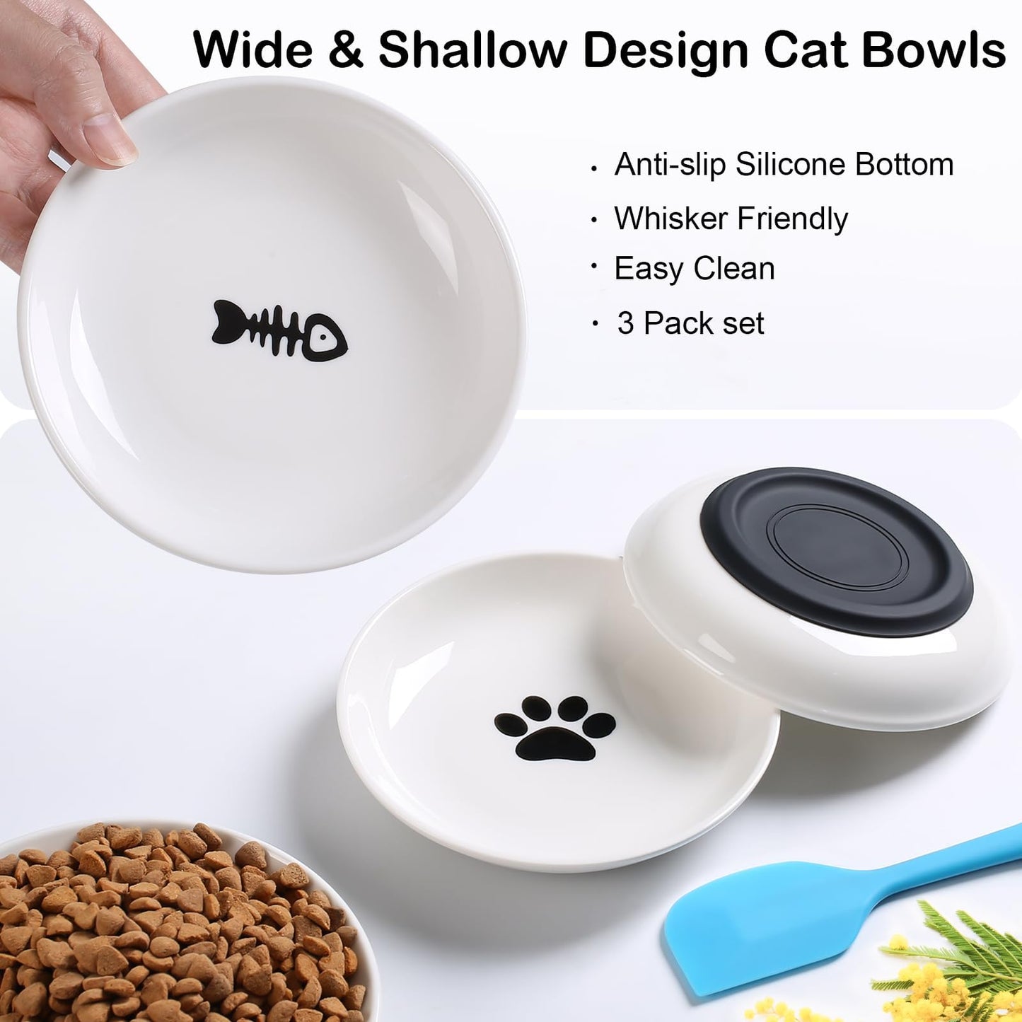 WROSWT Cat Food Bowl,Healthy Ceramic Cat Bowls for Indoor Cats,Anti