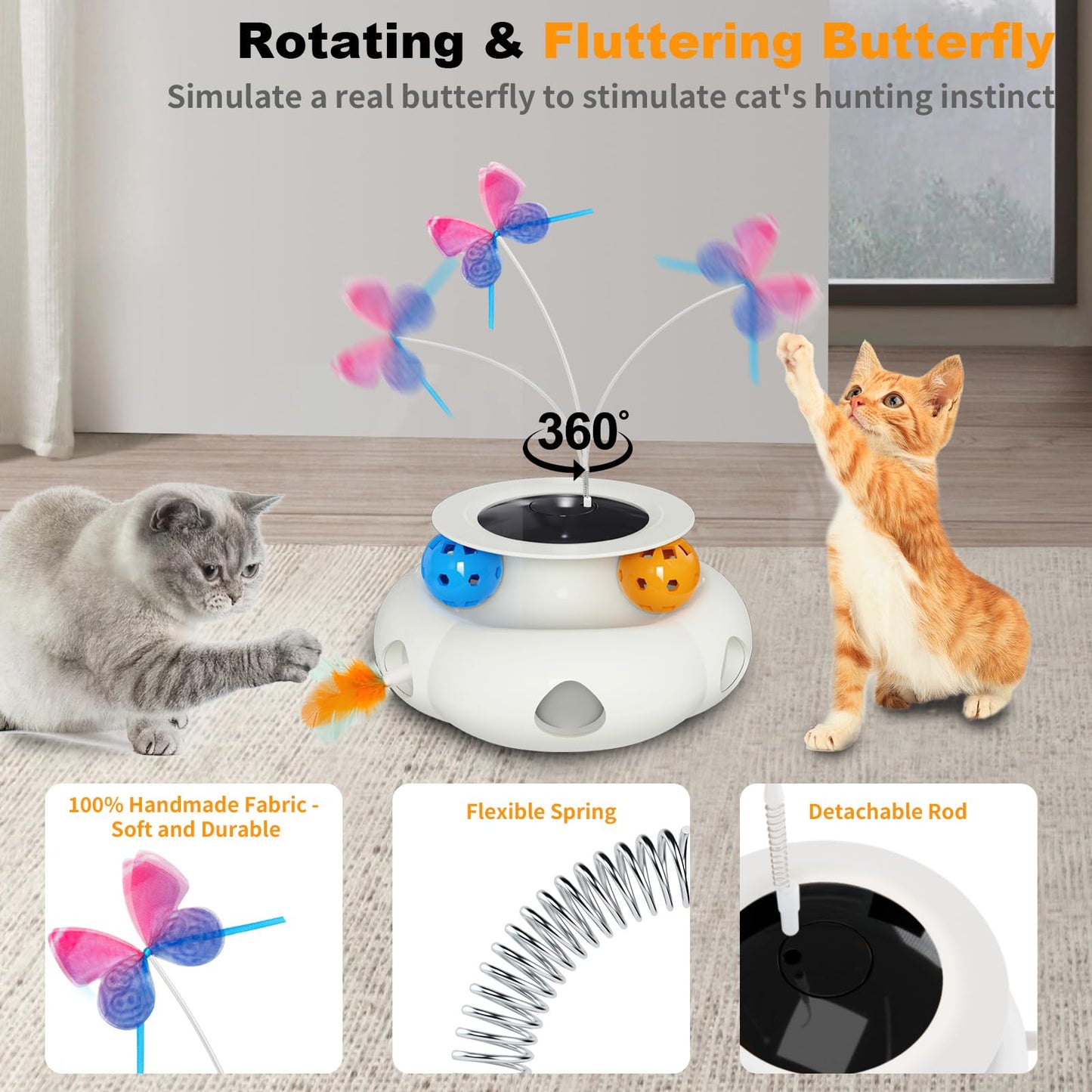 Interactive Cat Toys for Indoor Cats, 3in1 Rechargeable Pet Teaser Toy