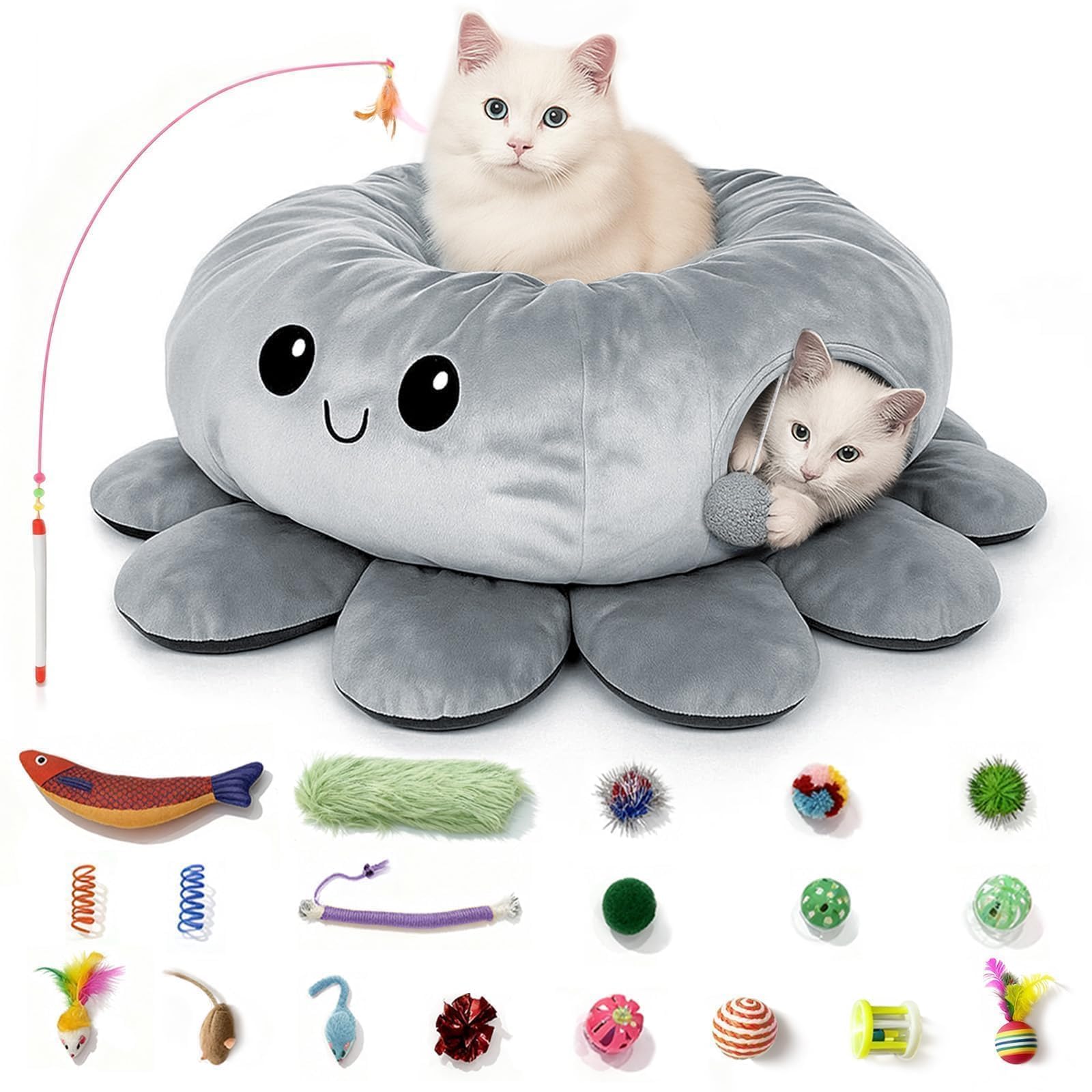 VIEFIN Cat Tunnel Bed for Indoor Cats, Peekaboo Cat Cave Bed with Bed