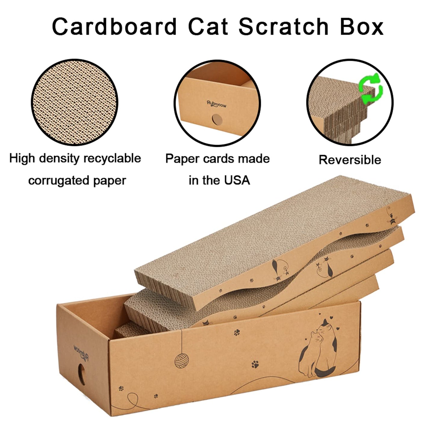RUBMEOW Cat Scratcher Cardboard Pad Scratch Box,4pcs Scratching Board
