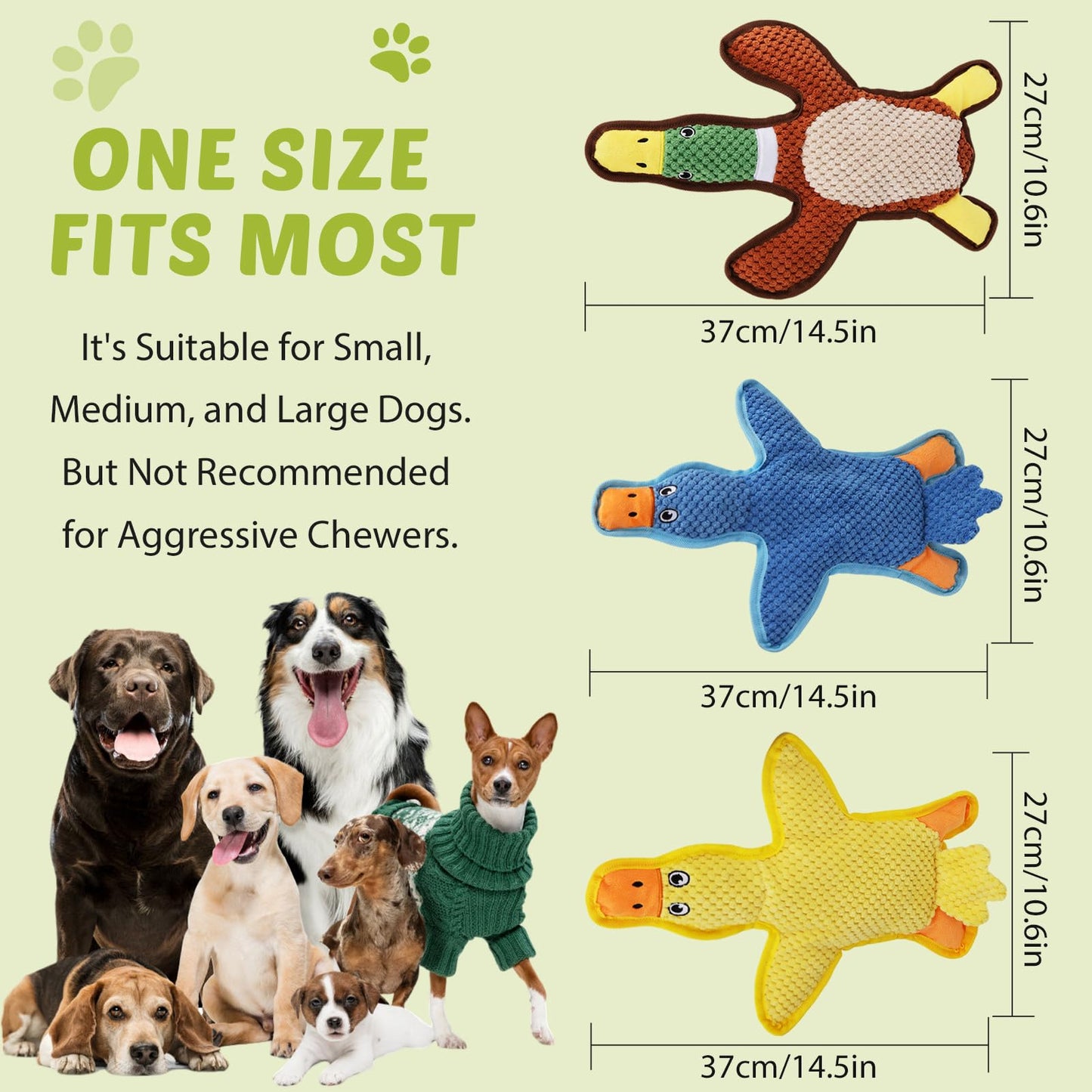 Eneston Dog Toys 3-Pack Cute Duck Shapes Puppy Toys No-Stuffing Chew