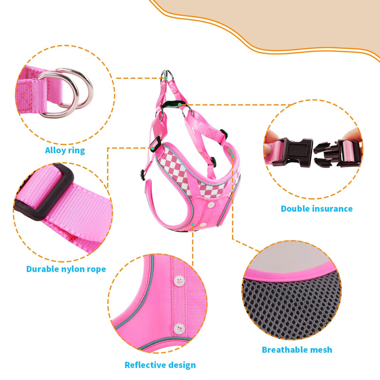 Dog Harness with Leash Set, No Pull Reflective Strips Adjustable Set