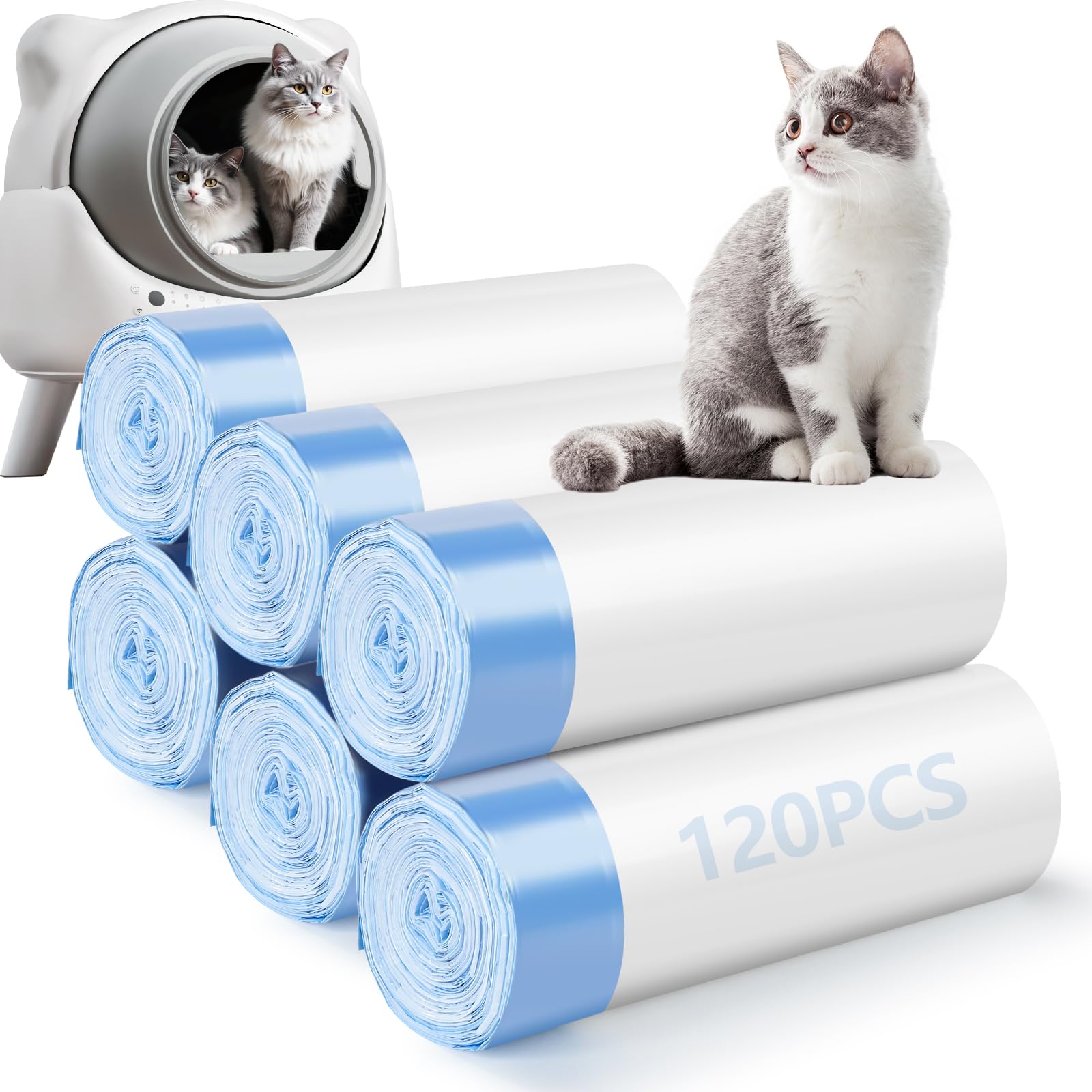 120 Pack Cat Litter Bags Compatible with Litter Robot 4/5/3, Self Box
