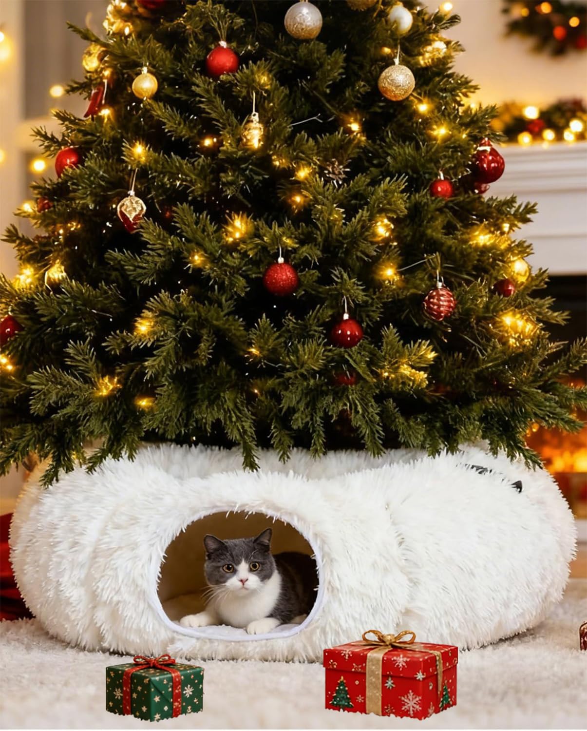 Grelife Cat Tunnel Bed for Indoor Cats, Cute Cat Tunnel Toys, Bed