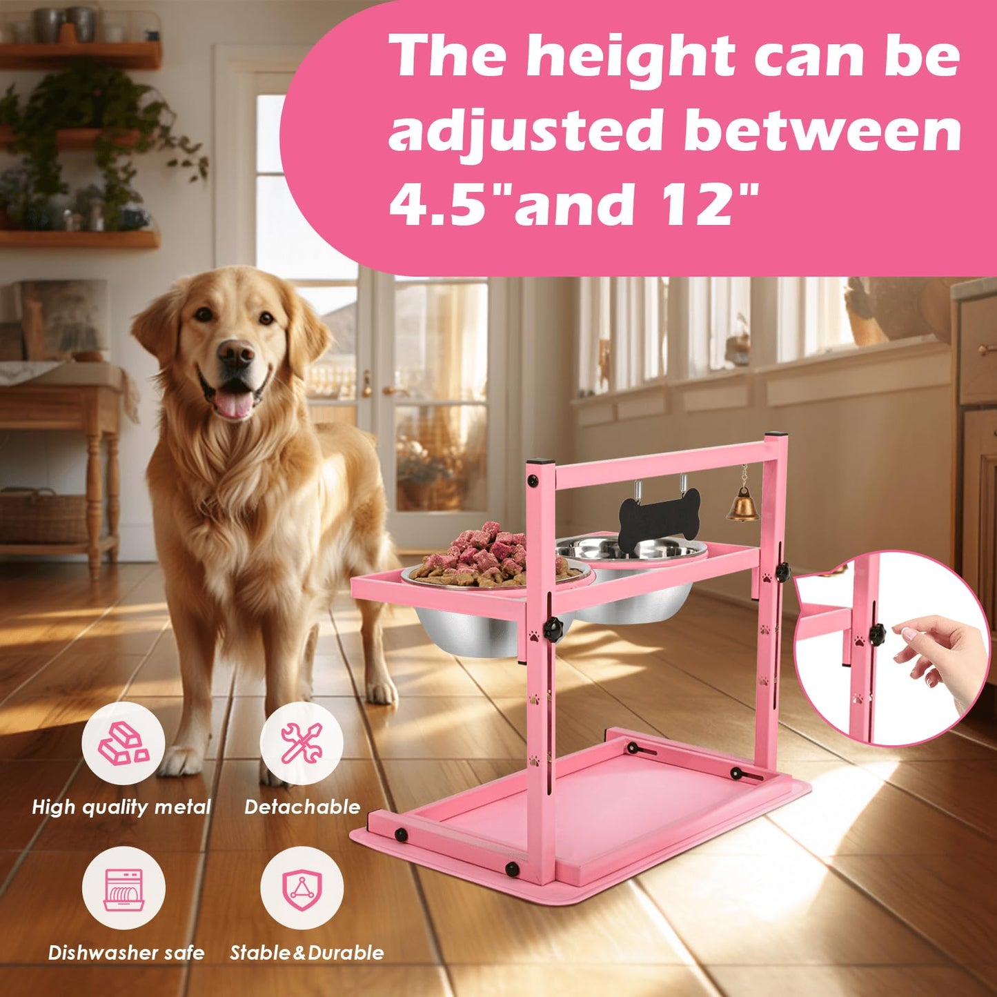 SHAINFUN Elevated Dog Bowl Stand with Two Stainless Steel Food Mat