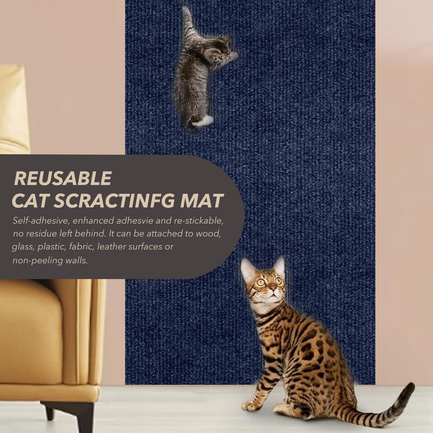 X15.8" Cat Scratching Mat, Self-Adhesive Cats Carpet, DIY Scratch Mat