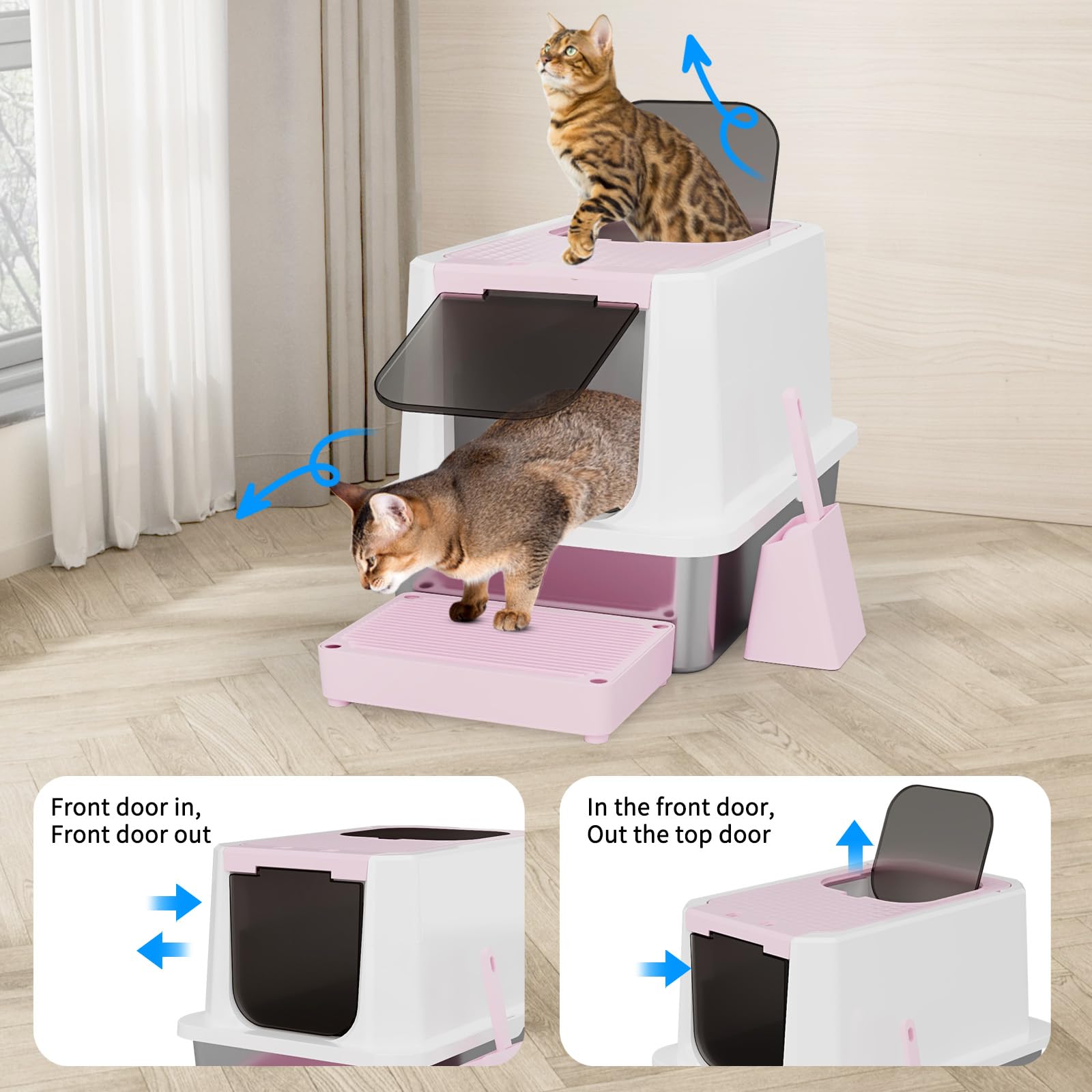 RIZZARI Enclosed Cat Litter Box: Large Top Front Entry Litter